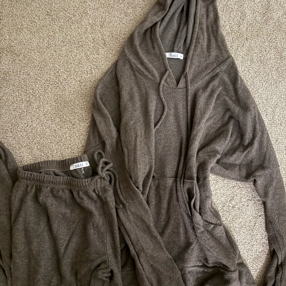Matching loungewear set Brown Knit hoodie and pants